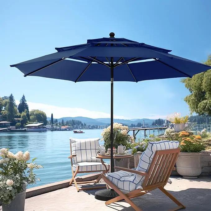 PHI VILLA 10ft Outdoor Patio Umbrellas for Outside, 3 Tier Vented Market Table Umbrella Windproof for Backyard, Deck, Garden, 1.5" Pole, Dark Blue（No Base）, photo 5 of 8