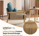 VINGLI Boho Braid Accent Armchairs Set of 2,Mid-Century Modern Chiars with Solid Wooden Armrest,Comfy Louge Cushion Chairs with Waist Pillow for Bedroom,Living Room,Reading Room, Teal by CozyNest Decor