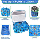 Bento Lunch Box Set With 10oz Soup Thermo, Leak-proof Lunch Containers with 4 Compartment, Kids Hot Thermo Food Jar/Insulation Lunch Bag, Food Containers for School（Shark） by TinyTreasures Baby Boutique