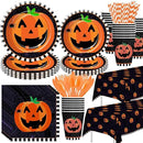 Halloween Plates and Napkins Party Supplies, Pumpkin Halloween Party Decorations Tableware, Pumpkin Paper Plate, Cup, Napkin, Tablecloth, Disposable Cutlery, Serves 24 by CozyNest Decor
