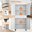 Aobabo Metal Storage Cabinet with 2 Locking Drawer and Pegboard, Steel Rolling Tool Cabinet with 8 Hooks and 2 Adjustable Shelves for Garage, Home, Office, Kitchen Assembly Required, White by GreenHaven Gardens