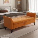 Furniliving 51 Inch Storage Bench for Living Room, Upholstered Bench Ottoman with Velvet Fabric, Modern Entryway Bench with Woodern Legs for Bedroom, Living Room, Shoe Storage & Seating, Orange by CozyNest Decor