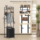 Coat Rack with Laundry Basket, Laundry Hamper Freestanding Hall Tree, Clothes Rack with Storage Shelves, 14.5 Gal Removable Bags on Wheels, Black and Brown JLH005SR by CozyNest Decor