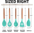 Zulay Kitchen Non-Stick Cooking Utensils Set with Authentic Acacia Wood Handles – 5-Piece Durable & Stylish Silicone Kitchen Utensils Set – Heat Resistant to 464°F – Mint by CozyNest Decor