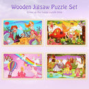 Wooden Puzzles Toys for Kids Ages 3-5, Set of 4 Packs with 20-Piece Unicorn Mermaid Princess Wood Jigsaw Puzzles, Preschool Educational Brain Teaser Toys for Girls 3 4 5 6 Years Old. by TinyTreasures Baby Boutique