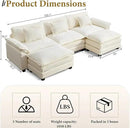 URRED Modular Sectional Sofa Comfy Cloud Couch, Modern Chenille Sofa Sleeper Deep Seat Couches with Ottoman/Pillows for Living Room (White, 117'' - U Shape) by CozyNest Decor
