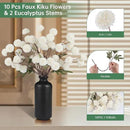 Faux White Kiku Flowers 10 Stems & 2 Eucalyptus, Fake Mums Pompon Flower Ball, Autumn Artificial Chrysanthemums Flowers for Boho Bedroom Decor, Silk Mini Faux Kiku Flower Wedding Arrangements Decor by CozyNest Decor