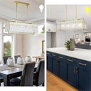 IKK Modern Gold Rectangle Chandeliers for Dining Room, Crystal Water Ripple Light Fixture, Elegant Farmhouse Linear Lighting for Kitchen Island, Bar Table, L33 x W9 x H12 by CozyNest Decor