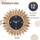 Honiway Wall Clock Battery Operated 12 in Rustic Wood Boho Sunburst Decorative Wall Clock Silent Non Ticking Farmhouse Small Wall Clocks for Living Room Kitchen Bathroom Bedroom Decor (Rustic Brown) by CozyNest Decor