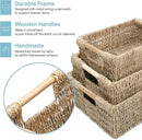 VATIMA Seagrass Baskets with Wooden Handles, Set of 3 Decorative Natural Wicker Baskets for Kitchen by CozyNest Decor