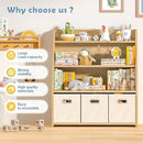 Kids Bookshelf and Toy Organizer, Wooden Kids Bookcase, Toddler Montessori Bookshelf with 3 Movable Drawers, Toy Storage Organizer for Kids Room, Living Room, Nursery by CozyNest Decor