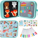 Erasable Doodle Set for Kids - Reusable Magic Drawing Book with 12 Watercolor Pens 14 Page Drawing, Road Trip Car Game Writing Painting Set for Boys and Girls (Foxes) by TinyTreasures Baby Boutique
