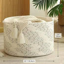 KAKAMAY Large Blanket Basket (20"x13"),Woven Baskets for storage Baby Laundry Hamper，Cotton Rope Blanket Basket for Living Room, Laundry, Nursery, Pillows, Off White with Blue & Brown Dotted Pattern by GreenHaven Gardens