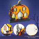 Lulu Home Halloween Tabletop Decoration, Wooden Lighted Pumpkin House Decoration Ornaments, Battery Operated Halloween Sign Indoor Fireplace Desk Kitchen Table Ornament, 9 x 9 x 2.1 INCH by CozyNest Decor