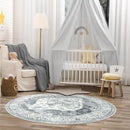 Lahome Boho Round Rugs - 4Ft Washable Non-Slip Small Round Area Rug for Bedroom Grey Lightweight Round Throw Rug, Oriental Distressed Print Indoor Circle Rugs for Bedroom Entryway Bathroom Kitchen by TinyTreasures Baby Boutique
