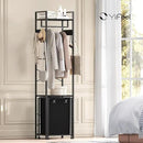 Coat Rack with Laundry Basket, Laundry Hamper Freestanding Hall Tree, Clothes Rack with Storage Shelves, 14.5 Gal Removable Bags on Wheels, Black JLH005B by CozyNest Decor