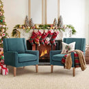 COLAMY Modern Wingback Living Room Chair Set of 2, Upholstered Fabric Accent Armchair, Single Sofa Chair with Lounge Seat and Wood Legs for Bedroom/Office/Reading Spaces, Teal by CozyNest Decor