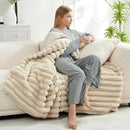 Cozy Bliss Faux Fur Throw Blanket for Couch, Cozy Warm Plush Striped Blanket for Sofa Bedroom Living Room,60 * 80 Inches Beige by CozyNest Decor
