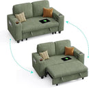 LINSY HOME Loveseat Sofa with Pull Out Couch Chaise: 2-in-1 Convertible 2 Seater Sofa with USB Charging & Cup Holders, Comfy Plush Corduroy Love Seat for Small Spaces Living Room Apartment, Green by CozyNest Decor