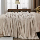NEWCOSPLAY Faux Fur Throw Blanket Linen 3D Ribbed Plush Thick Warm Blanket for Couch Sofa Bed 850GSM (Linen Ribbed, Throw(50"x60")) by CozyNest Decor