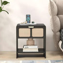 LEVNARY Nightstand Set of 2, Mid-Century Modern Bedside Table with Charging Station and Fabric-Like Textured Drawer, Wooden End Table for Farmhouse Bedroom Living Room (2, Black) by CozyNest Decor