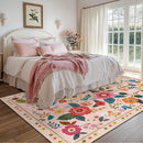 Floral 6x9 Area Rug Machine Washable Soft Print Boho Carpet Non Slip Doormat Low Pile Flower Area Rugs for Living Room Bedroom Nursery Kitchen Dining Room Indoor-Pink by TinyTreasures Baby Boutique