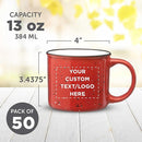 DISCOUNT PROMOS Custom Ceramic Campfire Coffee Mugs 13 oz. Set of 50, Personalized Bulk Pack - Perfect for Tea, Espresso, Cappuccino, Hot Cocoa - Red by TinyTreasures Baby Boutique
