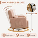 Rocking Chair with Ottoman, Upholstered Glider Rocker with High Backrest and Side Pocket, Comfy Reading Chair with Solid Wood Legs for Nursery, Living Room,Bedroom Coffee by TinyTreasures Baby Boutique