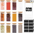 Glass Food Storage Jars Square 10oz, 12 Pack Glass Jars With Bamboo Lids, Kitchen Storage Containers For Spice, Candy, Cookie, Storage For Pantry Organizers by CozyNest Decor