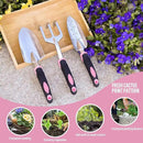Garden Tool Set SOYUS Heavy Duty 3 Piece Gardening Hand Tools Aluminum Garden Shovel for Planting Hand Trowel Cultivator Rake with Ergonomic Non-Slip Rubber Grip Pink Gardening Gifts for Women by GreenHaven Gardens