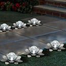 LEWIS&WAYNE Solar Garden Lights Outdoor, 3 Pcs Silver Gray Lotus Flower Pathway Lamps with Cool White Crackle Glass Globe Led Lights for Patio Pathway Yard Balcony Garden Decorations by CozyNest Decor