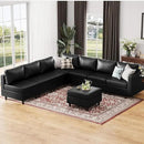 ABCASA 118.5" Faux Leather Modular Sectional Convertible Sofa, L Shaped Couch Set for Living Room, Large 8-Seater Comfy Cloud Couches with Movable Storage Ottoman DIY Combination - Black by CozyNest Decor