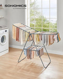 SONGMICS Clothes Drying Rack, with Sock Clips, Metal Laundry Rack, Foldable, Space-Saving, Free-Standing Airer, with 2 Height-Adjustable Gullwings, Indoor Outdoor Use, Gray ULLR052G01 by TinyTreasures Baby Boutique