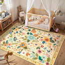 Floral 8x10 Area Rug Machine Washable Soft Print Boho Carpet Non Slip Doormat Low Pile Flower Area Rugs for Living Room Bedroom Nursery Kitchen Dining Room Indoor-Ivory/Yellow by TinyTreasures Baby Boutique