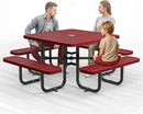 Metal Picnic Tables for Outdoors with Umbrella Hole - Coated Steel Heavy Duty Commercial Grade Table with Adjustable Seats (Red, 46 in, Square, Punched Steel) by GreenHaven Gardens