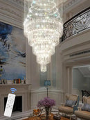 Flashing God 40''X120 High Ceiling Chandelier Crystal Raindrop Gold Chandeliers Staircase Large Chandelier Villa Entrance Foyer Pendant Light Foyer High Ceiling Light 15 GU10 Bulb Dimming by CozyNest Decor