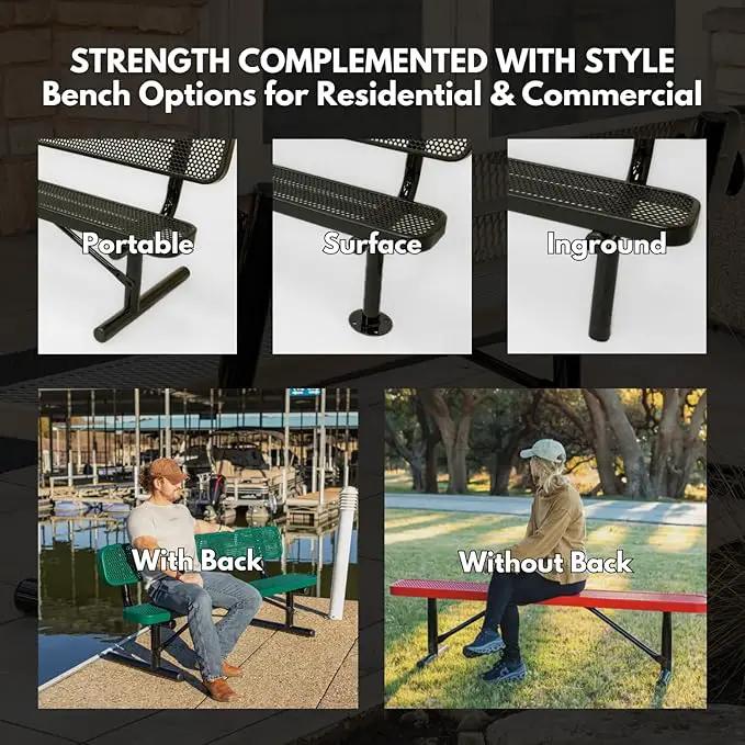 Coated Outdoor Furniture Heavy-Duty Portable Outdoor Bench Thermoplastic Coated, Expanded Metal, Commercial-Grade Seating, Made in America (Portable with Back, 6 Ft, Black), photo 6 of 10
