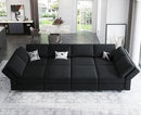 Belffin Modular Sectional Sofa with Storage Chaises Sleeper Couch 8 Seat Sectional Sofa Bed Black by CozyNest Decor