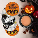 Coaster for Drinks Set of 6, Happy Halloween Trick or Treat Pumpkin Absorbent Round Ceramic Stone Mat, with Cork Base and Metal Holder, Gift for Housewarming Room Bar Decor by CozyNest Decor