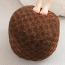 HIGOGOGO Round Stuffed Pouf Ottoman, Plaid Poufs with Foam Chunk Filling, Fluffy and Furry Pouf Foot Stool Storage Ottoman, 20 X 15 Floor Poufs Foot Rest for Living Room, Coffee by CozyNest Decor