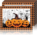 Honoson 100 Pieces Halloween Placemats Happy Halloween Fall Pumpkin Placemats Paper Halloween Place Mats Spooky Ghost Buffalo Plaid Kitchen Mat Double Sided Dinner Table Mats, 14 x 10 Inch by CozyNest Decor