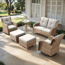 Outdoor Wicker Patio Furniture Set - 6 Piece Rattan Patio Conversation Set with 2 Rocking Swivel Chairs,2 Ottomans,1 Loveseat and 1 Side Table for Porch Deck Backyard Garden(Yellow/Beige) by GreenHaven Gardens