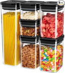 MR.SIGA 6 Piece Airtight Food Storage Container Set, BPA Free Kitchen Pantry Organization Canisters, One-handed Kitchen Storage Containers for Cereal, Spaghetti, Pasta, Black by CozyNest Decor