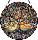 Tree of Life Suncatcher Indoor/Outdoor Stained Glass Window Hanging - Handmade Stained Glass Suncatchers for Windows Hanging - Decoration for Home Garden Christmas Party Wedding Housewarming Gifts by GreenHaven Gardens