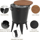 Rustic Storage Farmhouse Accent Side Table, Antique Galvanized Metal End Coffee Cocktail Table Box Bin with Round Wooden Lid Set of 2 (Black) by CozyNest Decor