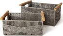 LA JOLIE MUSE Wicker Storage Baskets for Organizing, Recyclable Paper Rope Basket with Wood Handles, Decorative Hand Woven Basket Organizers for Makeup Books Shelves Living Room, Grey, Set of 2 by GreenHaven Gardens