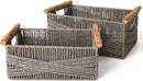 LA JOLIE MUSE Wicker Storage Baskets for Organizing, Recyclable Paper Rope Basket with Wood Handles, Decorative Hand Woven Basket Organizers for Makeup Books Shelves Living Room, Grey, Set of 2 by TinyTreasures Baby Boutique