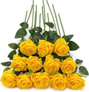 Yellow Fake Roses Artificial Flowers - 16 Pcs Fake Artificial Roses Silk Flowers with Stems for Home Wedding Hotel Office Centerpiece Decor by CozyNest Decor
