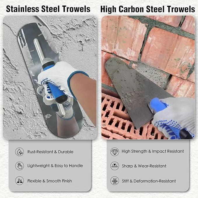 10PCS Concrete Trowel Set, Masonry Hand Tool Set Includes Large Flat Finishing and Pool Trowel, Wood Float, Concrete Edger and Groover, Margin Gauging, Wire Twister, Gloves & Carry Bag, photo 4 of 8