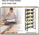 4NM No Assembly Foldable Bookshelf, 6-Shelf Collapsible Bookcase Storage for Small Spaces, 74" H, Rustic Brown and Black by CozyNest Decor